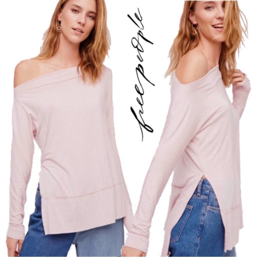 Free People Luna Tee Off Shoulder Long Sleeve Dusty Pink Size L